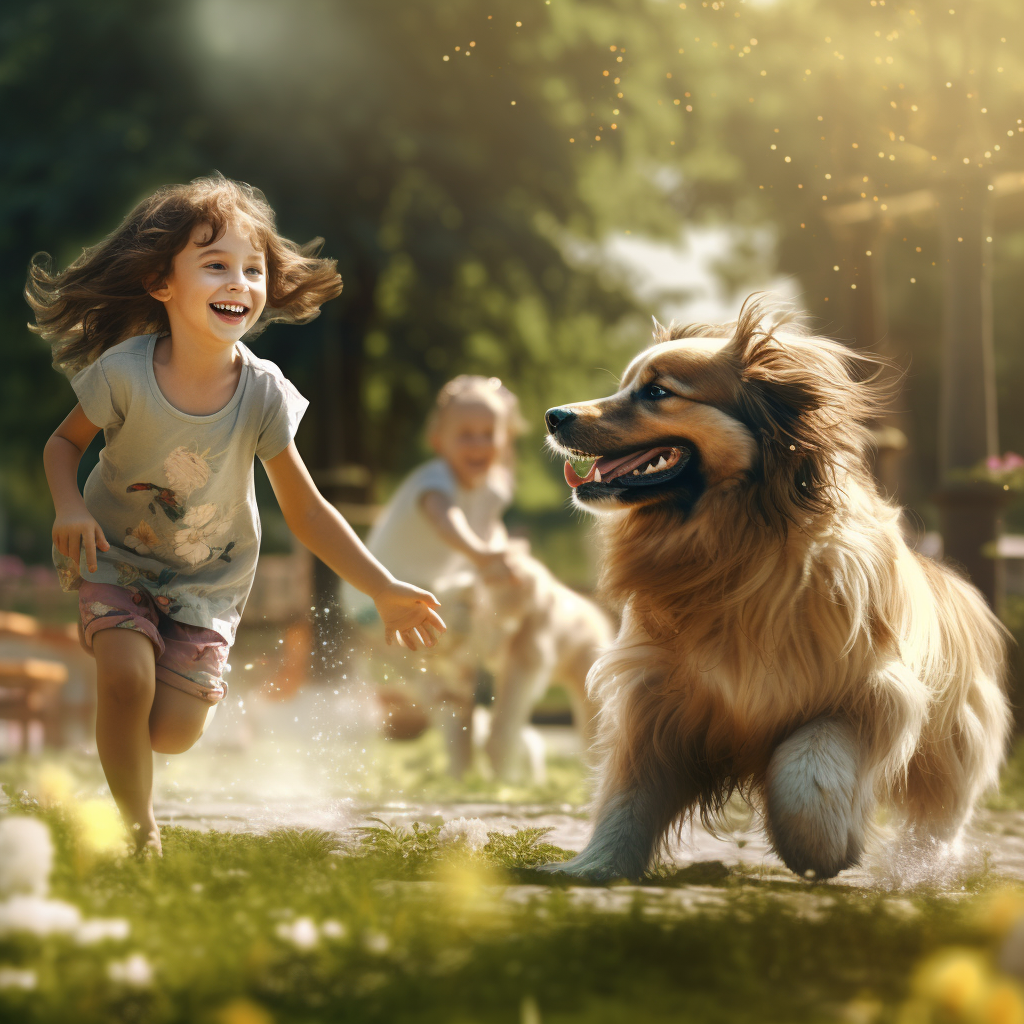 Ребенок играет в парке с собакой