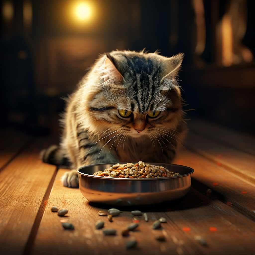 Домашний кот с едой