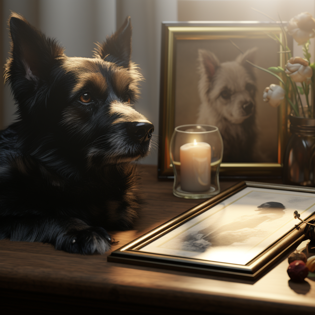 Портрет ушедшего питомца и рядом собака