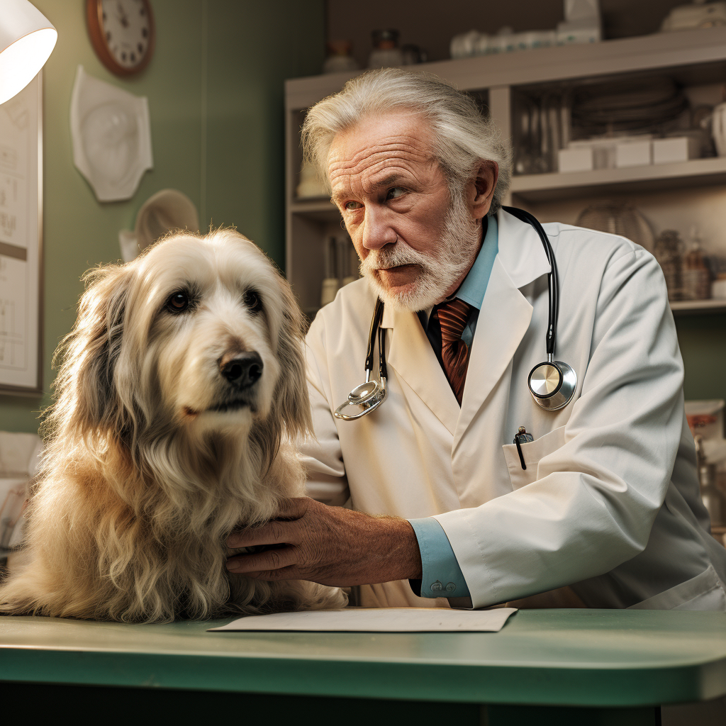 Пожилая собака на приеме у ветеринара